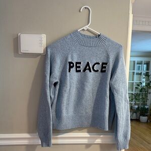 Old Navy Light Blue Crewneck Sweater with Black PEACE Lettering